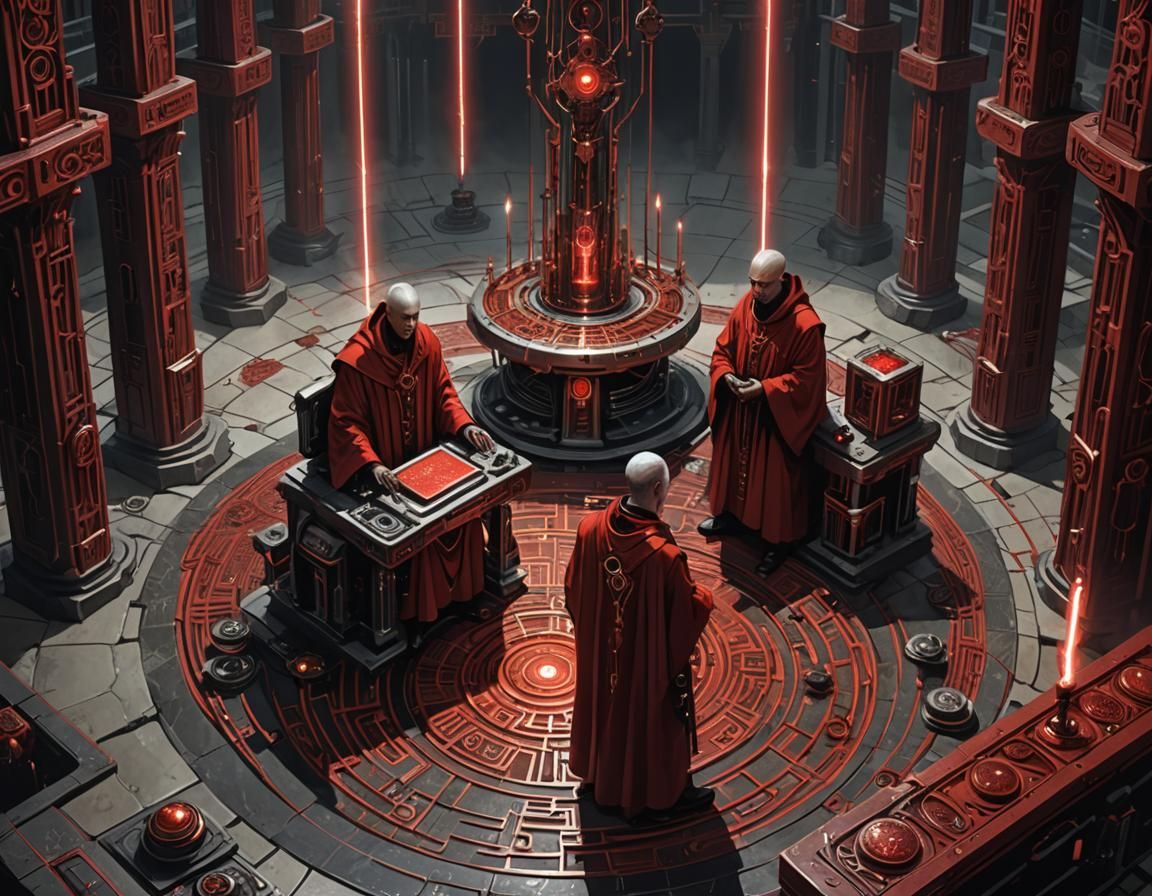 Tech-Priests' Toaster Ritual: Gothic Sci-Fi Digital Painting