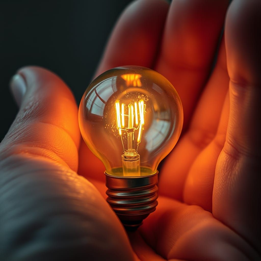 Glowing Lightbulb in a Gentle Hand