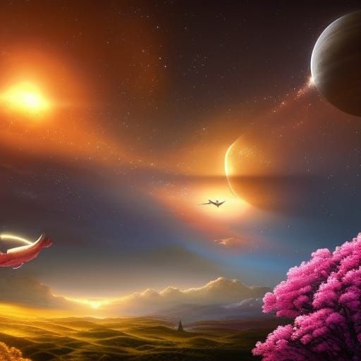 Alien Zen Garden with Cosmic Sky, Hyperdetailed Art