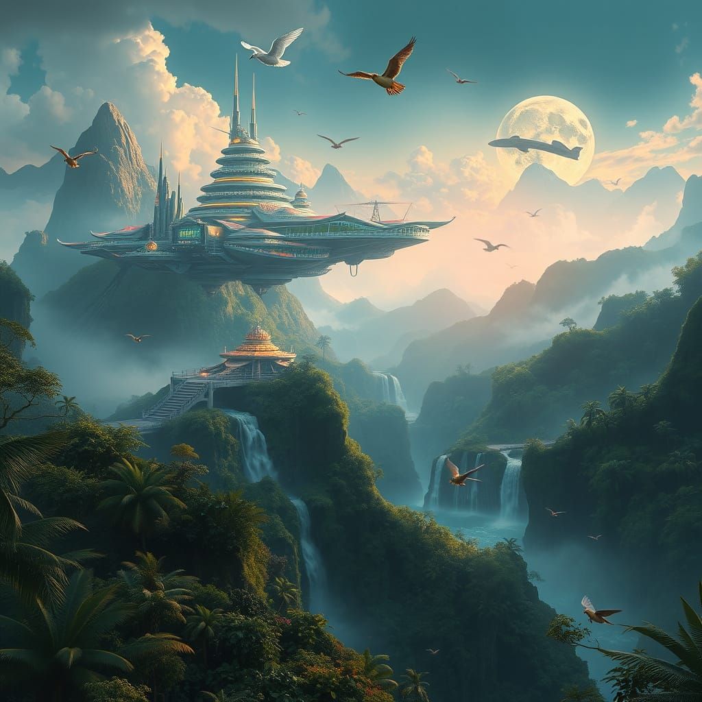 Futuristic Andean City Floating Above Rainforest