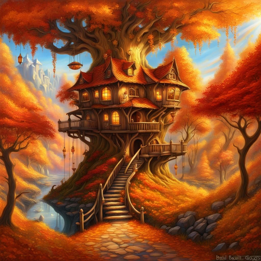 Magical Autumn Kingdom: A Vintage Fantasy Painting