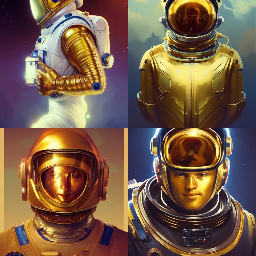 Golden Astronaut Portrait in Hyperdetailed Art Style