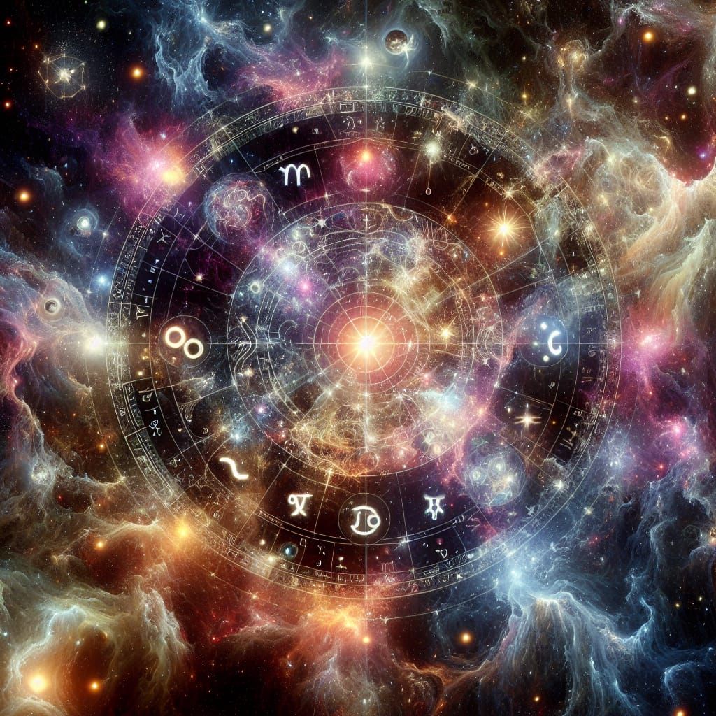 Luminescent Astronomical Chart Merges With Astrological Char...