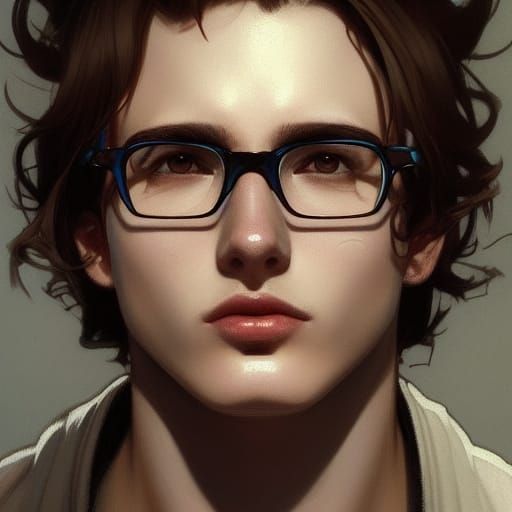 Detailed Portrait of Boy with Glasses in Art Nouveau Style