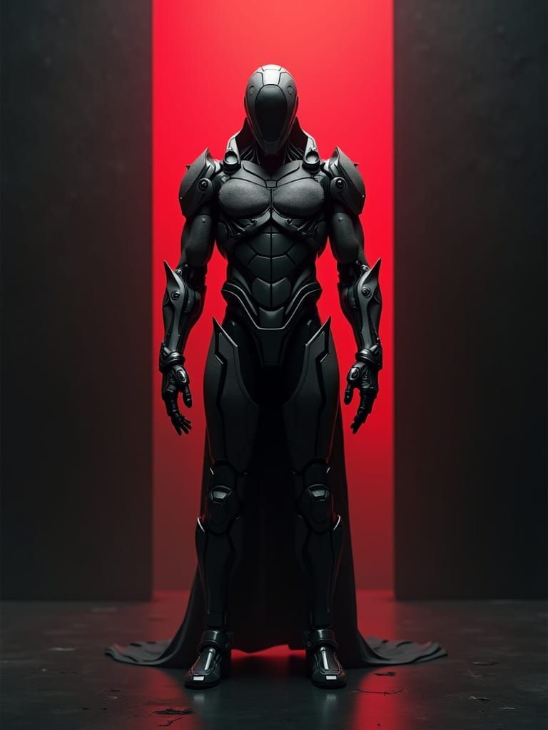 Towering Faceless Guardian with Radiant Red Light