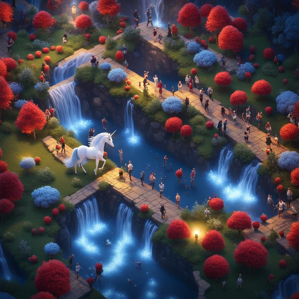 Unicorn Waterfall with Angel and Red Dwarf Race