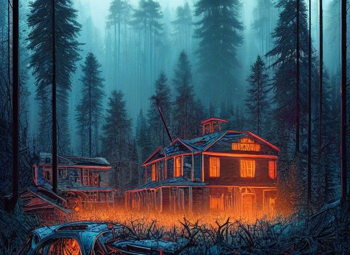 Abandoned Town Engulfed by Forest: Hyperrealistic Masterpiec...