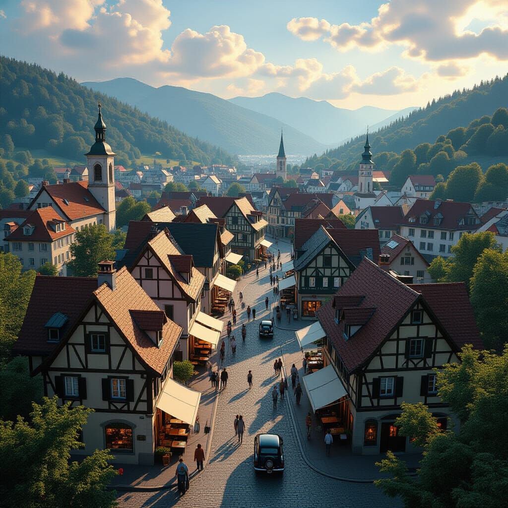 Dramatic Bird's Eye View of a Small Town