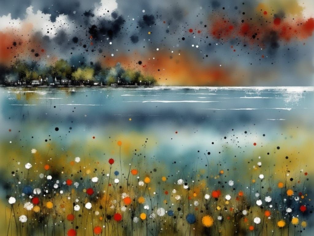 Midsummer Night on a Serene Swedish Lake in Charcoal Style