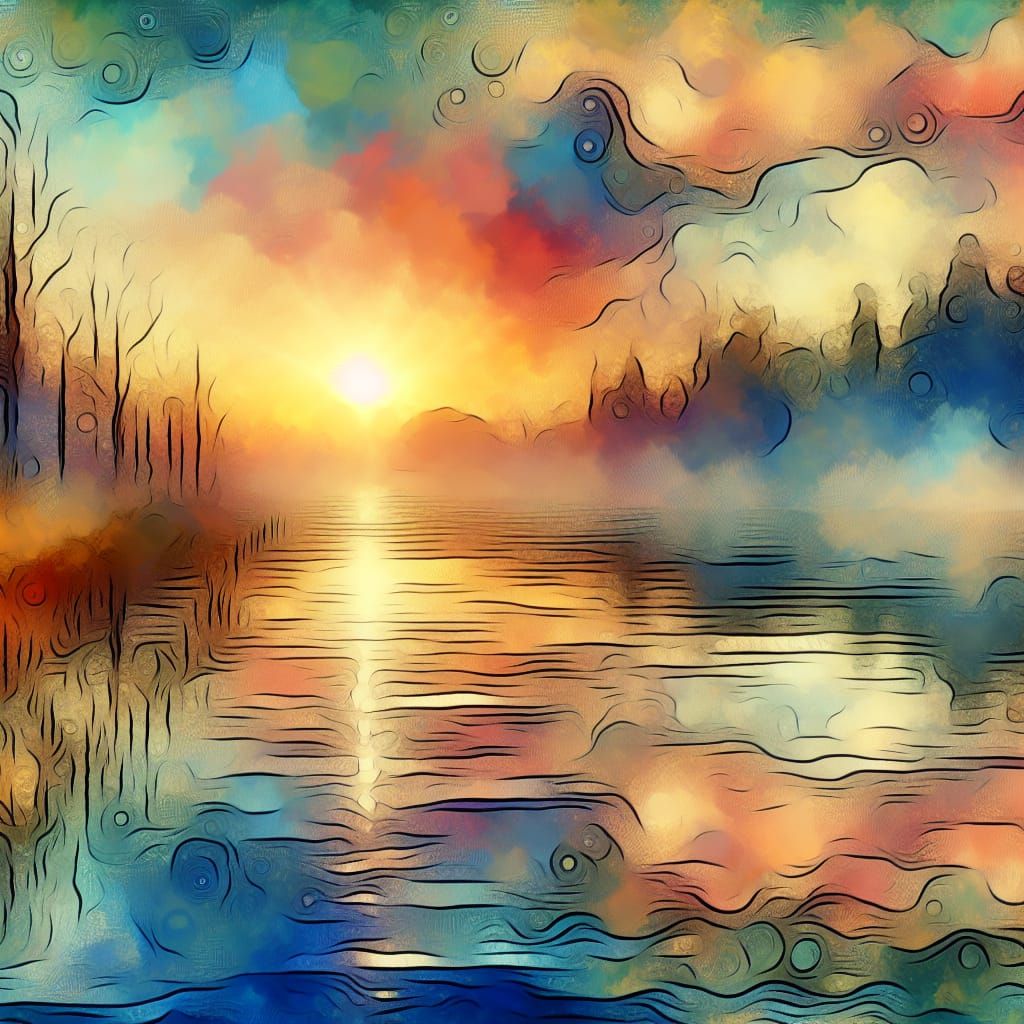 Impressionistic River Landscape at Sunset