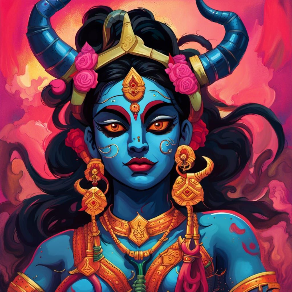 Goddess Kali: Cyberpunk Deity in Vibrant Colors