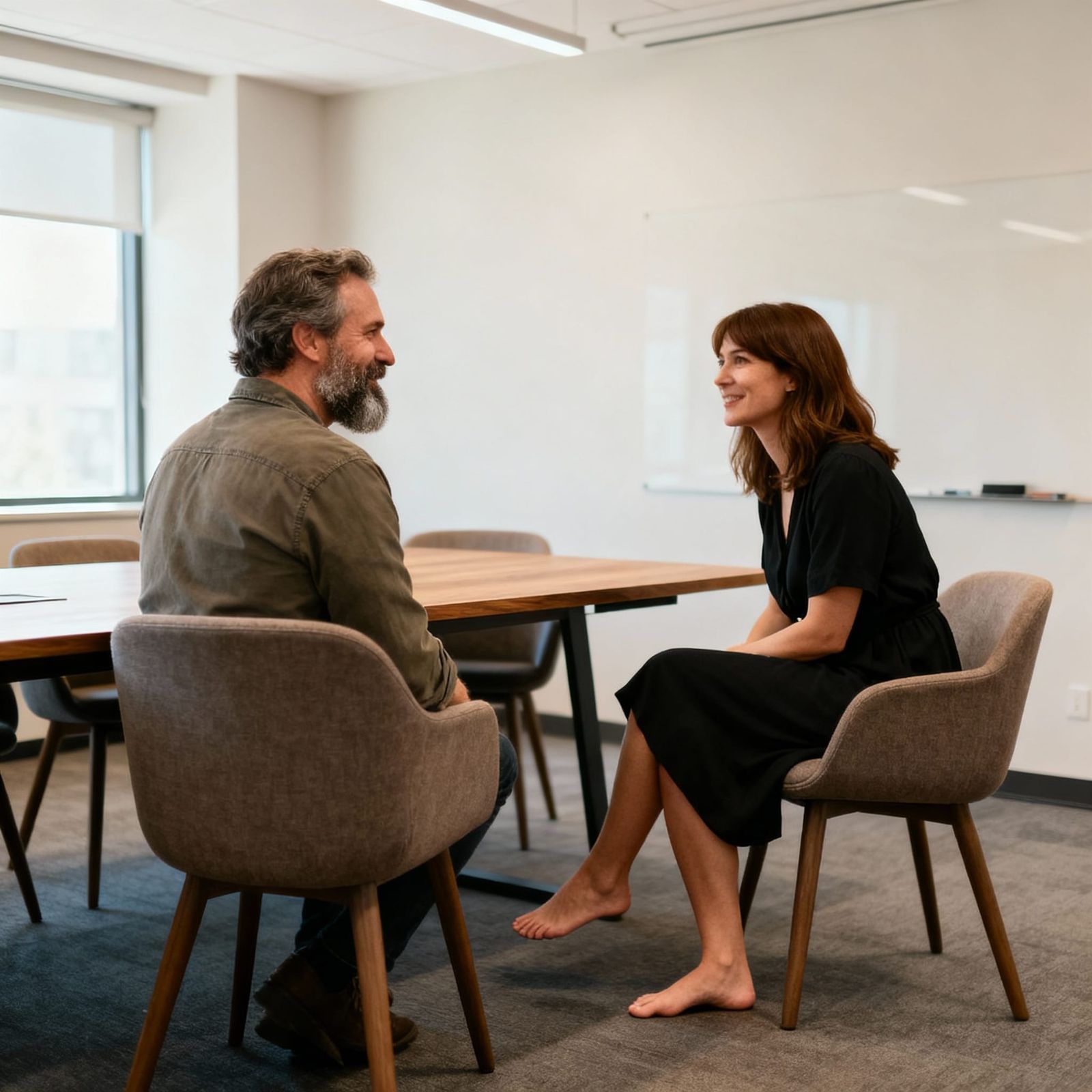 Modern Office Meeting: Man and Woman Discussing Ideas