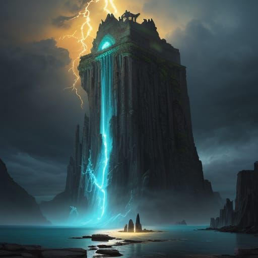 Colossal Stone Titan Rises from Sunken Temple