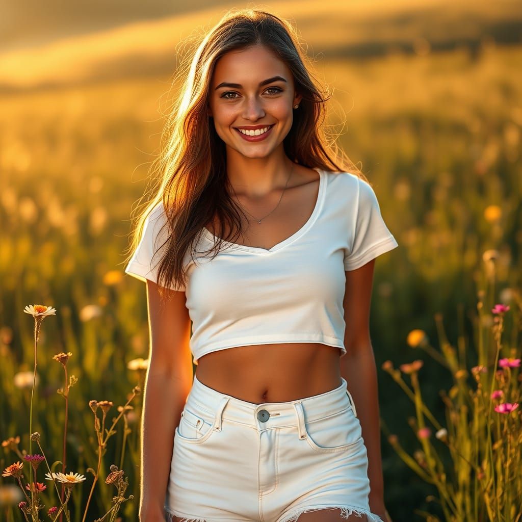 Radiant Field Girl in Vibrant Sunset Hues