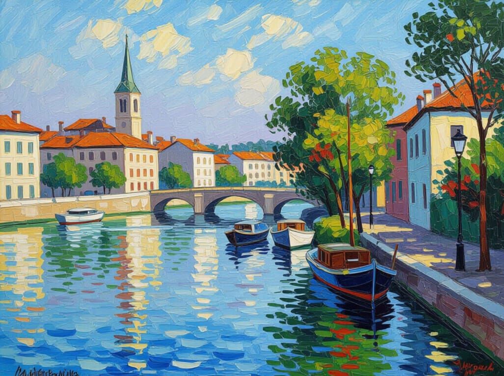 Impressionistic Garden Scene in Vivid Colors