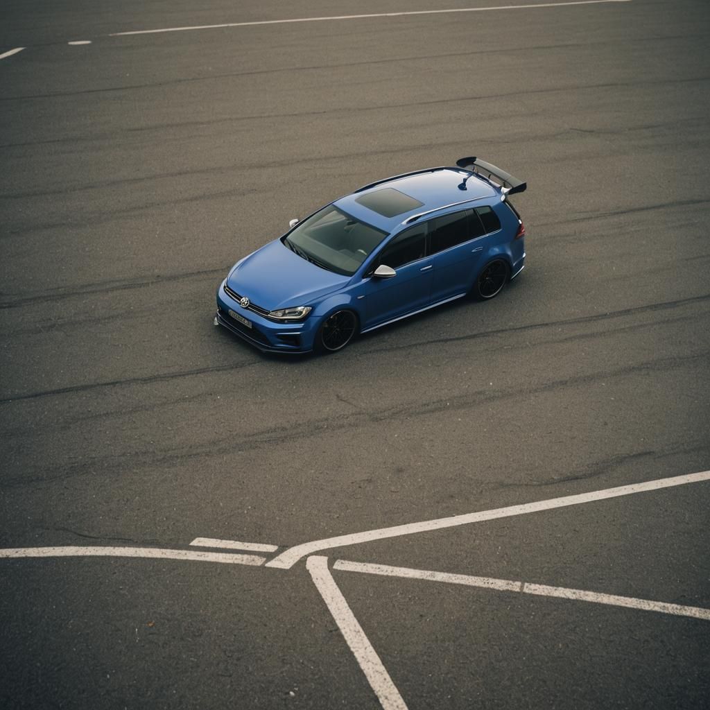 Widebody VW Golf 7R on Racetrack: Cinematic Film Still