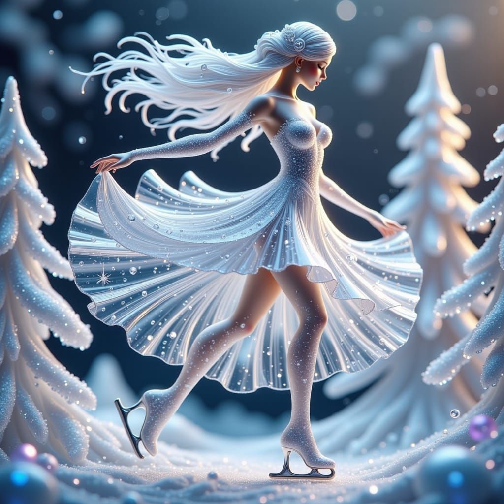 Crystal Glass Ice Skater in Winter Wonderland