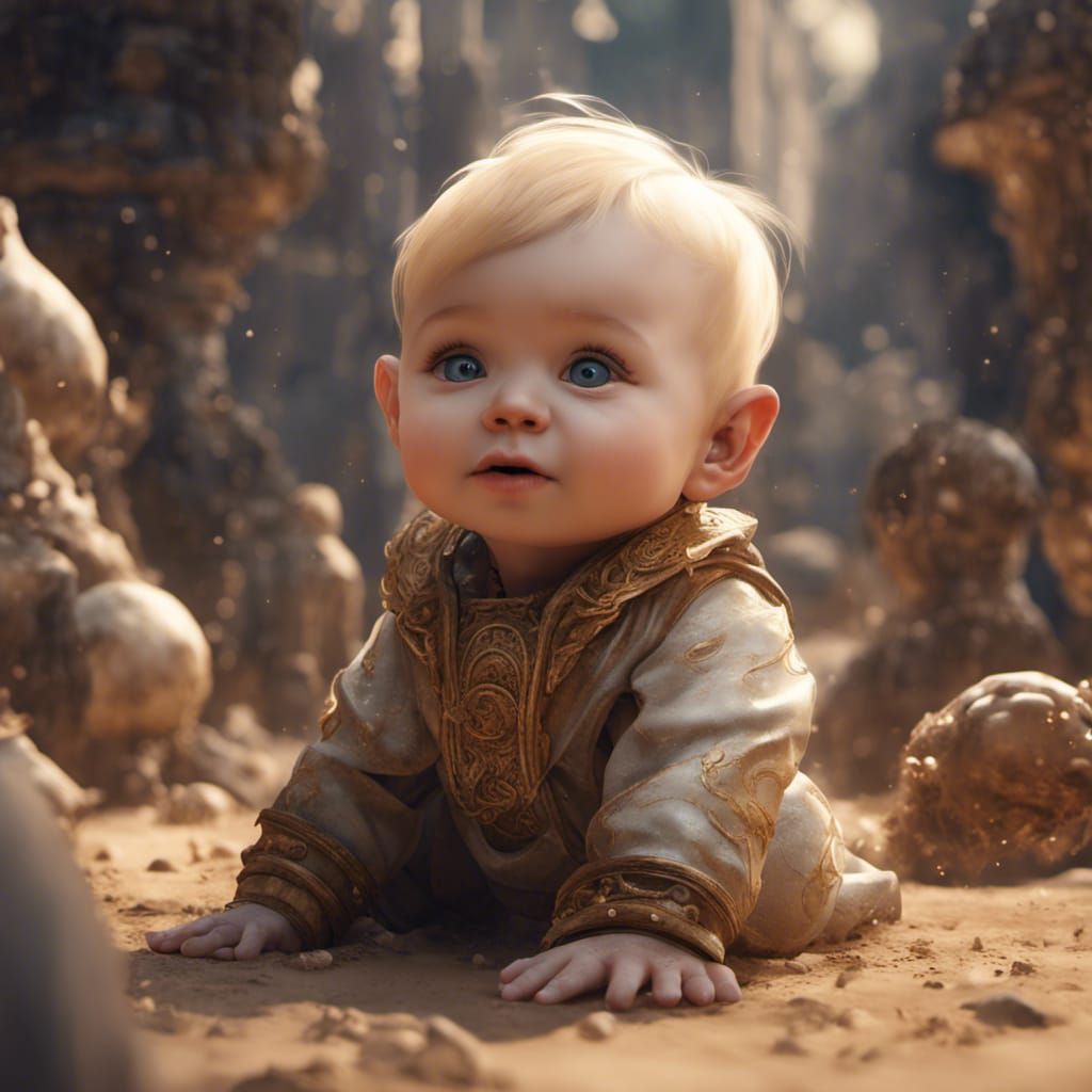 Fantasy Art: Blonde Baby with Big Head
