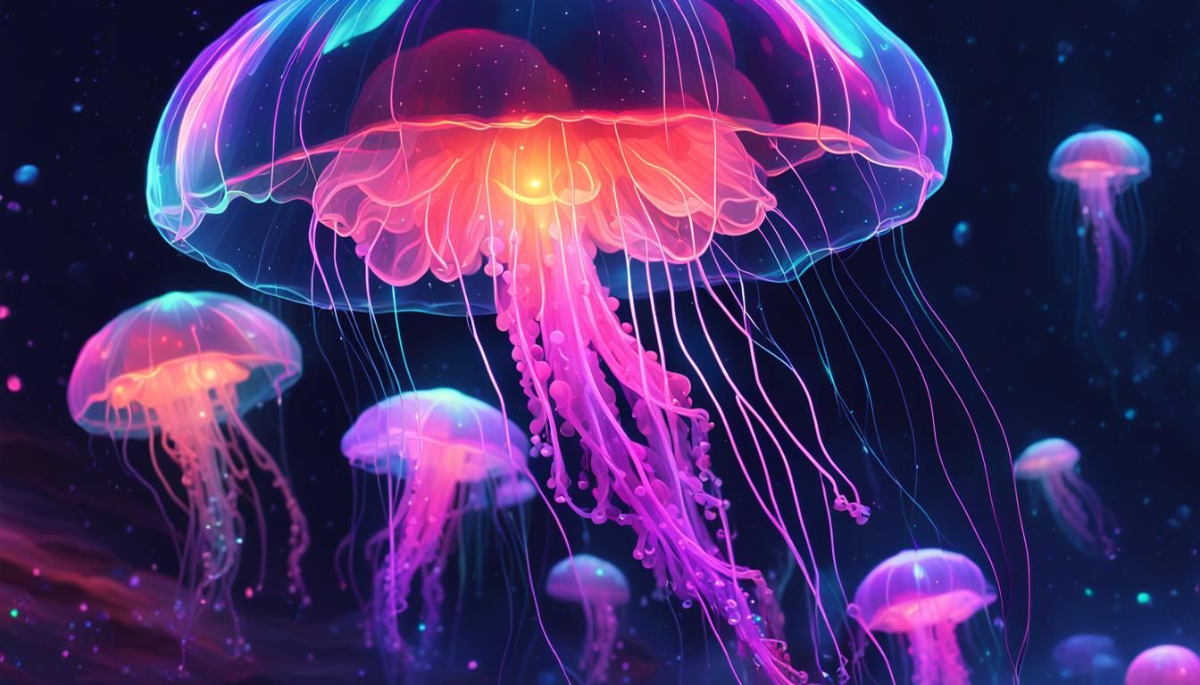 Glowing Jellyfish Floats Through Deep Space