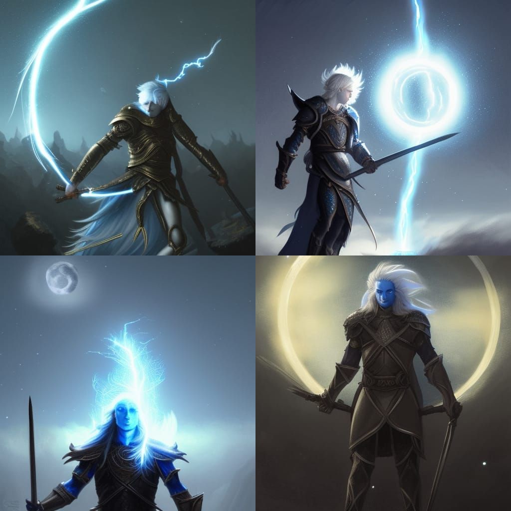 Fantasy Elf Wields Lightning Magic, Detailed Digital Art