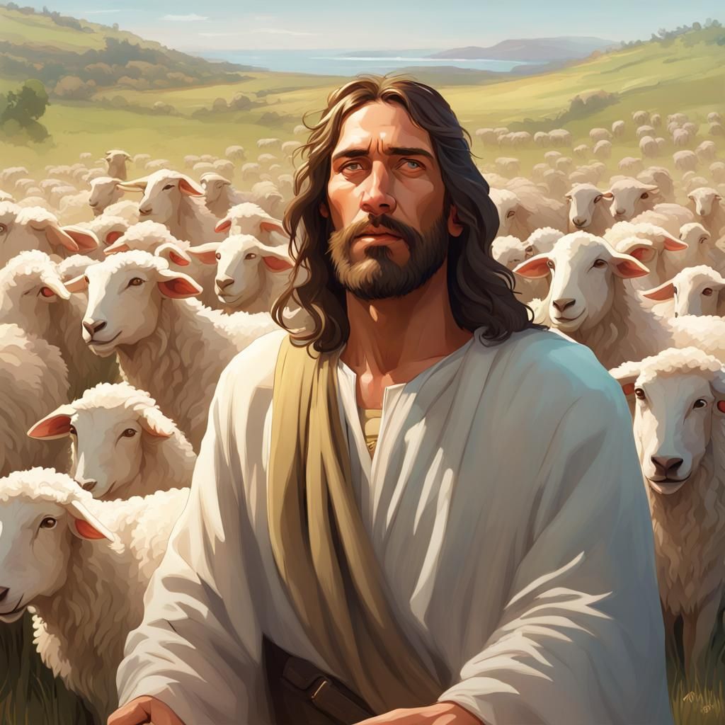 Jesus as Shepherd in Painterly Style Portrait