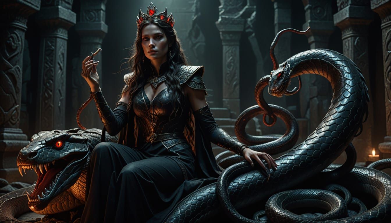 Dark Fantasy Hybrid Goddess in Mystical, Eerie Atmosphere