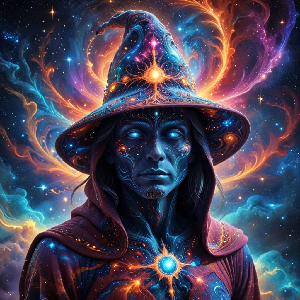 Celestial Being with Starlight Hat in Psychedelic Style