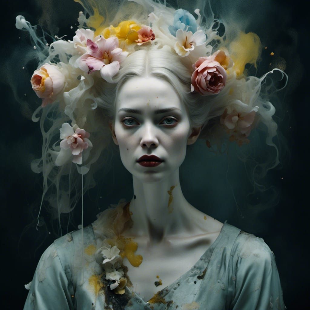 Colorful Melancholy Portrait as Watercolor Art