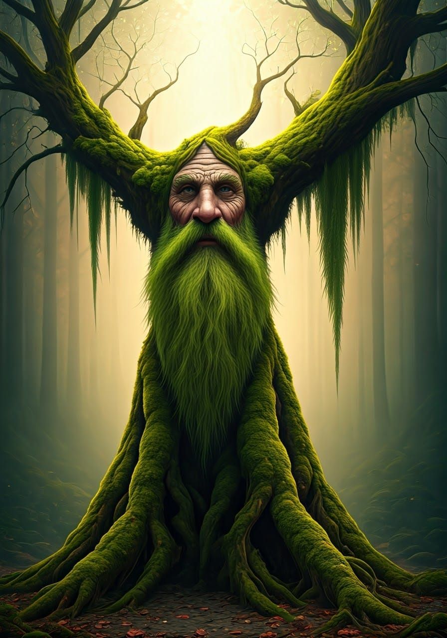 Moss Beard Tree in Whimsical Fantasy Forest