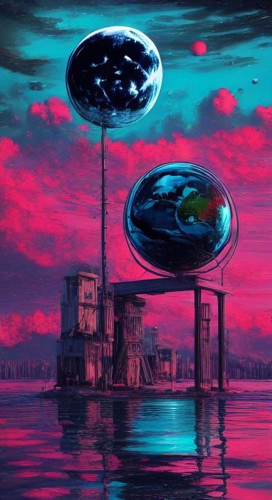 Surrealist Film Poster: Man Repairs Bending World