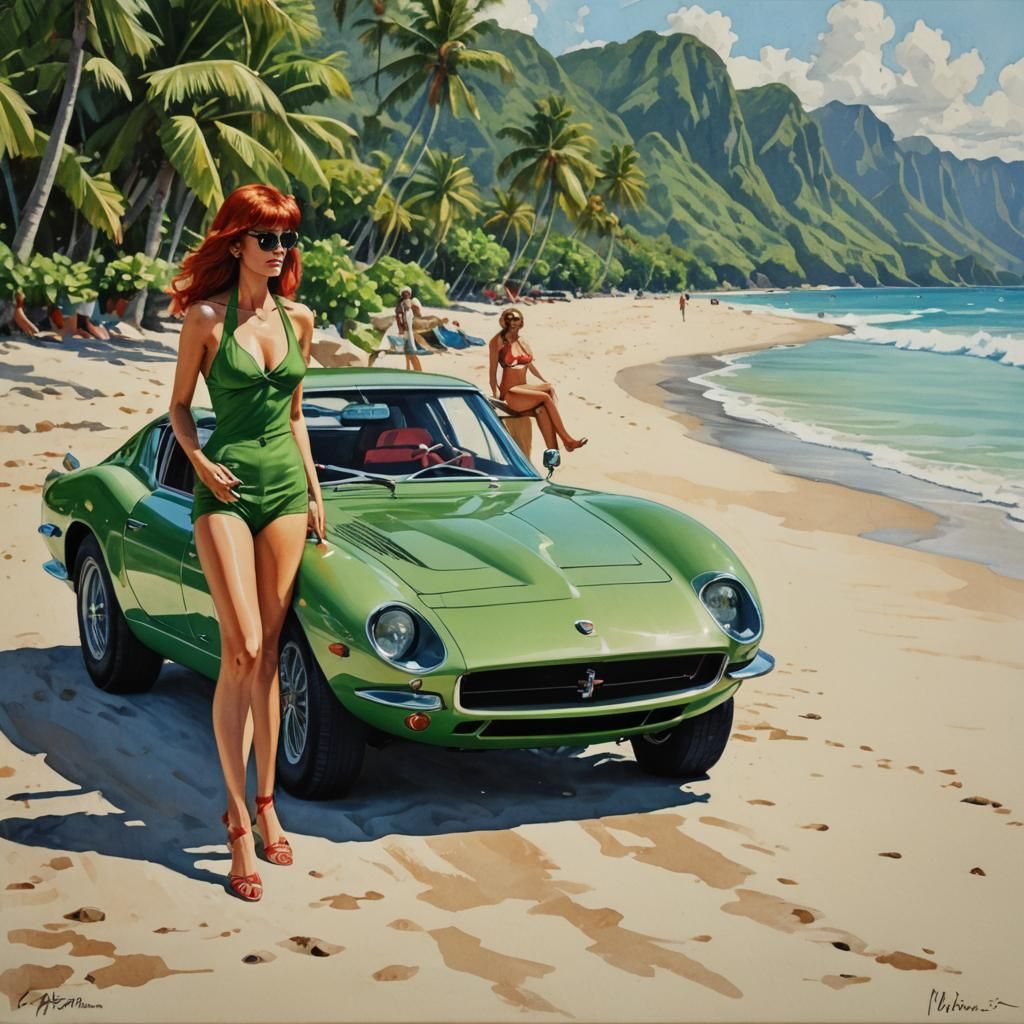 Iso Grifo on Tahiti Beach: Gouache Style Painting