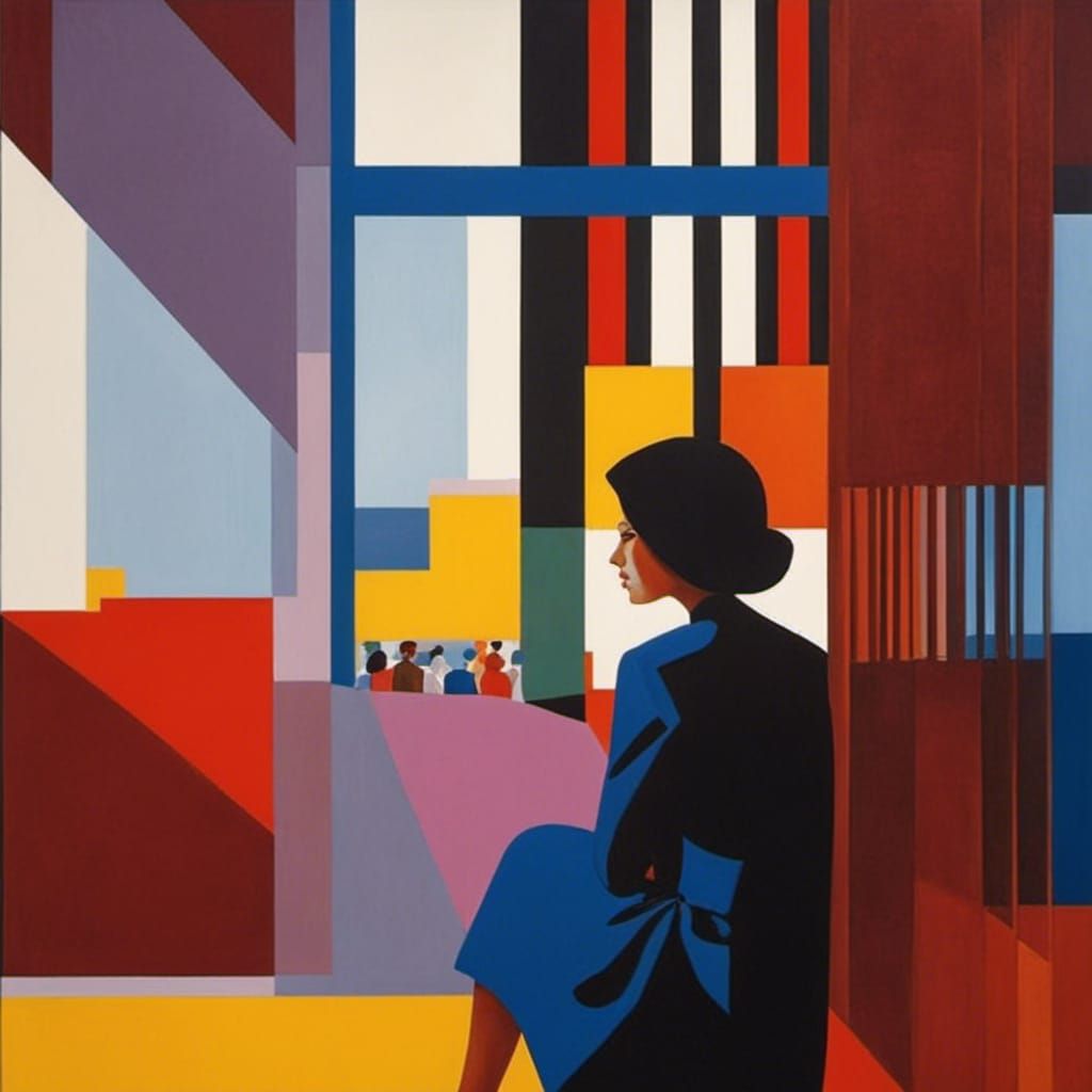 Pensive Woman at Window in Abstract Expressionist Style