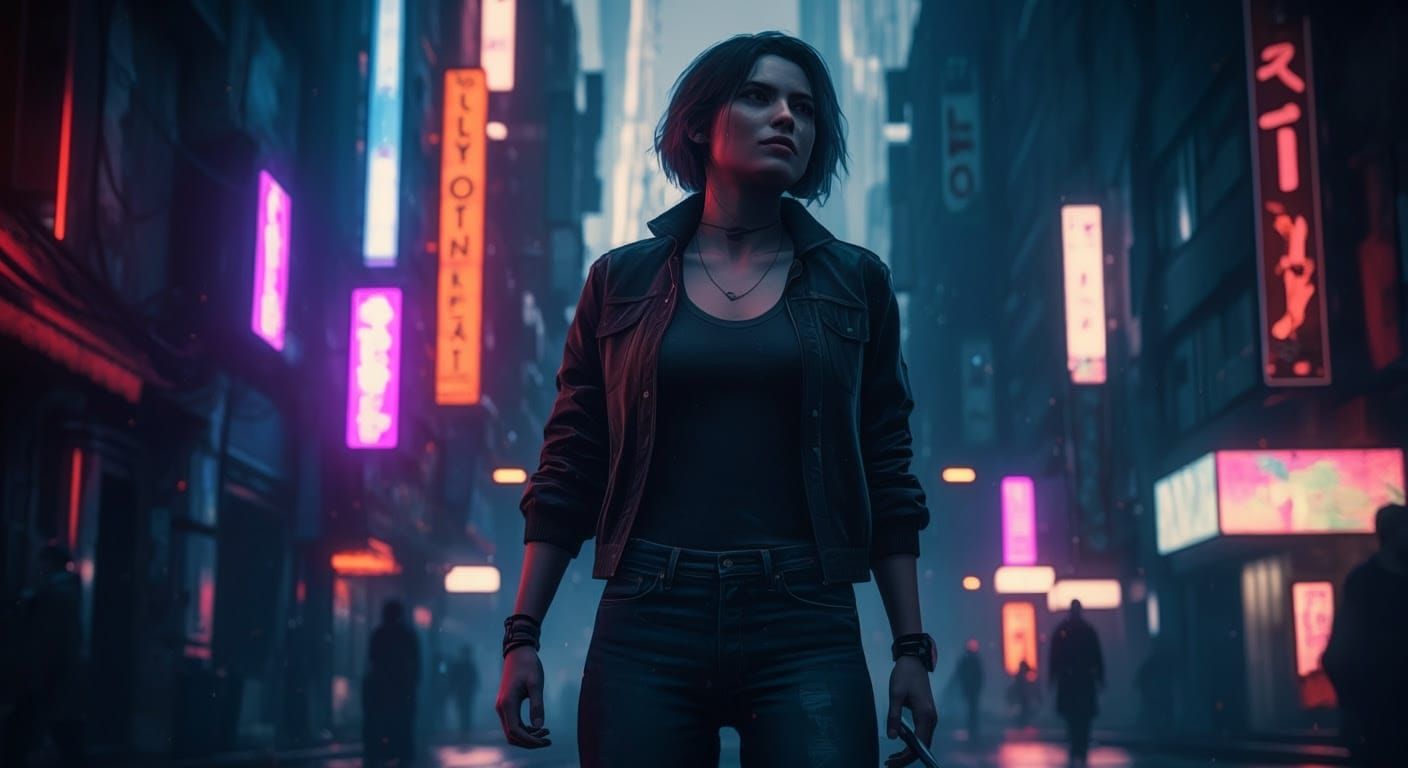 Neo Tokyo Woman in Cyberpunk Scene