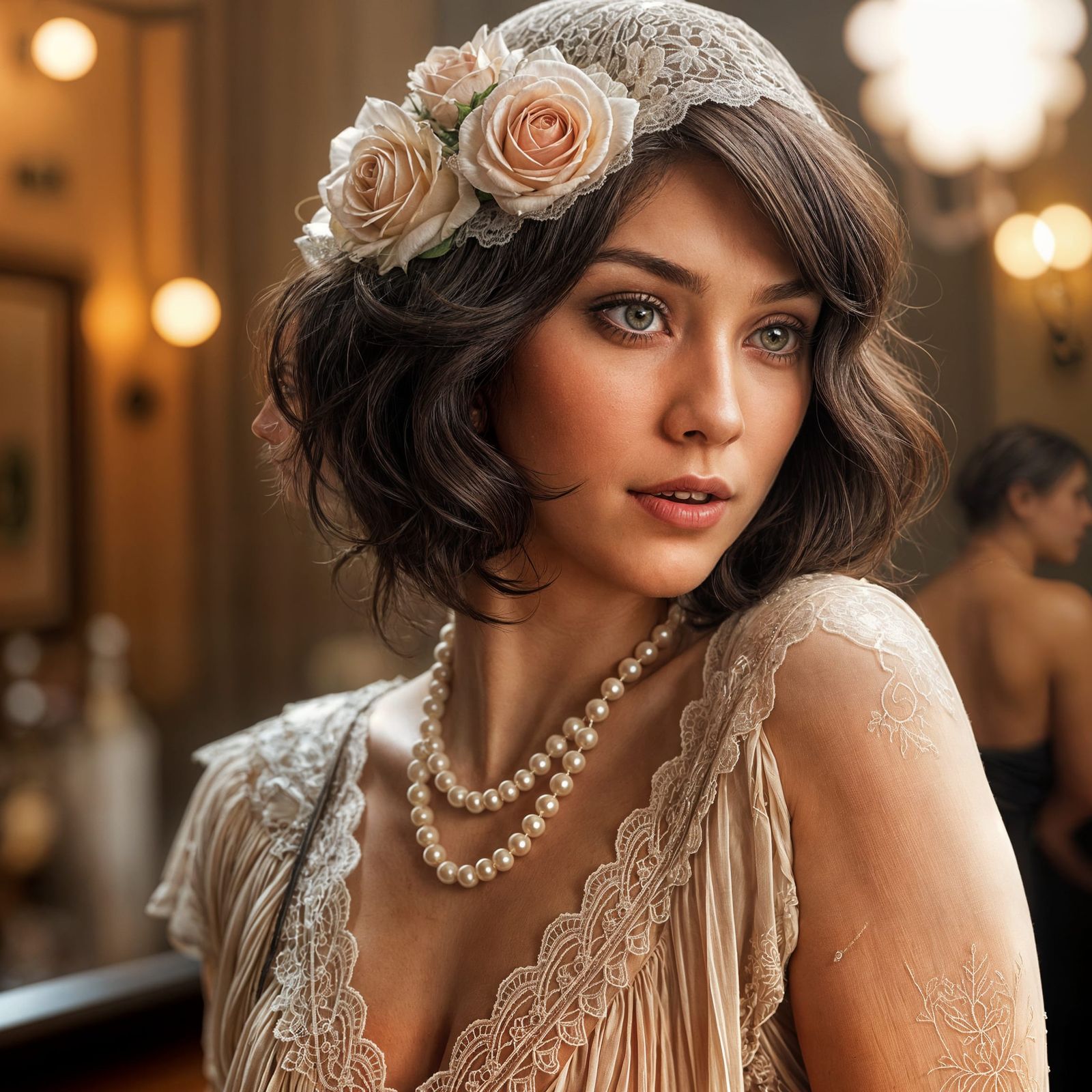 Roaring 20s Flapper in Vintage Fashion Photograph