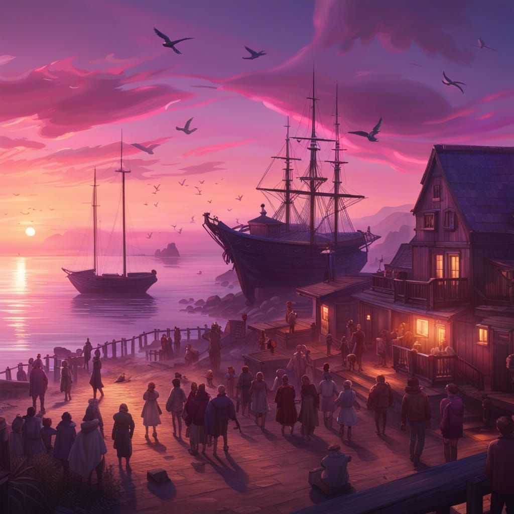 Sunset Voyage: Ship Sails into the Distance