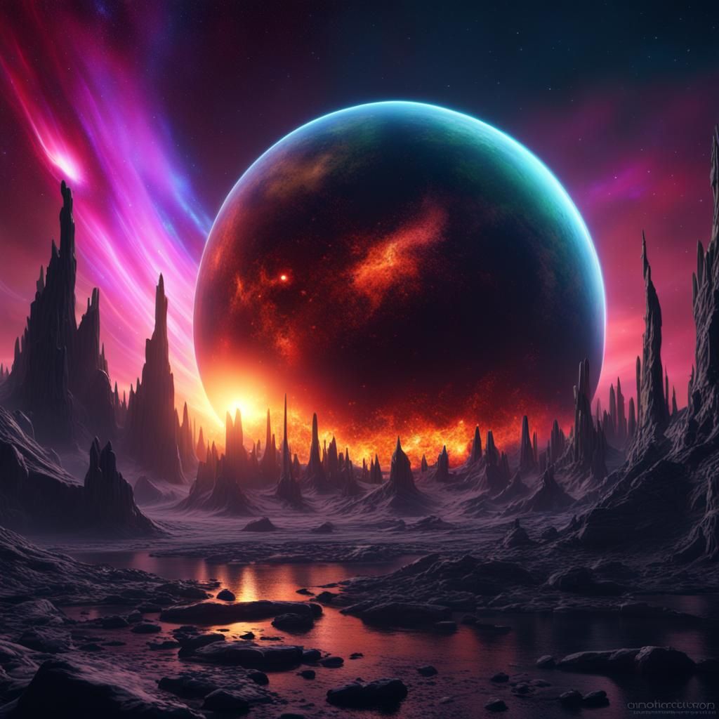 Aurora Planet in Dying Universe: Fantasy Concept Art