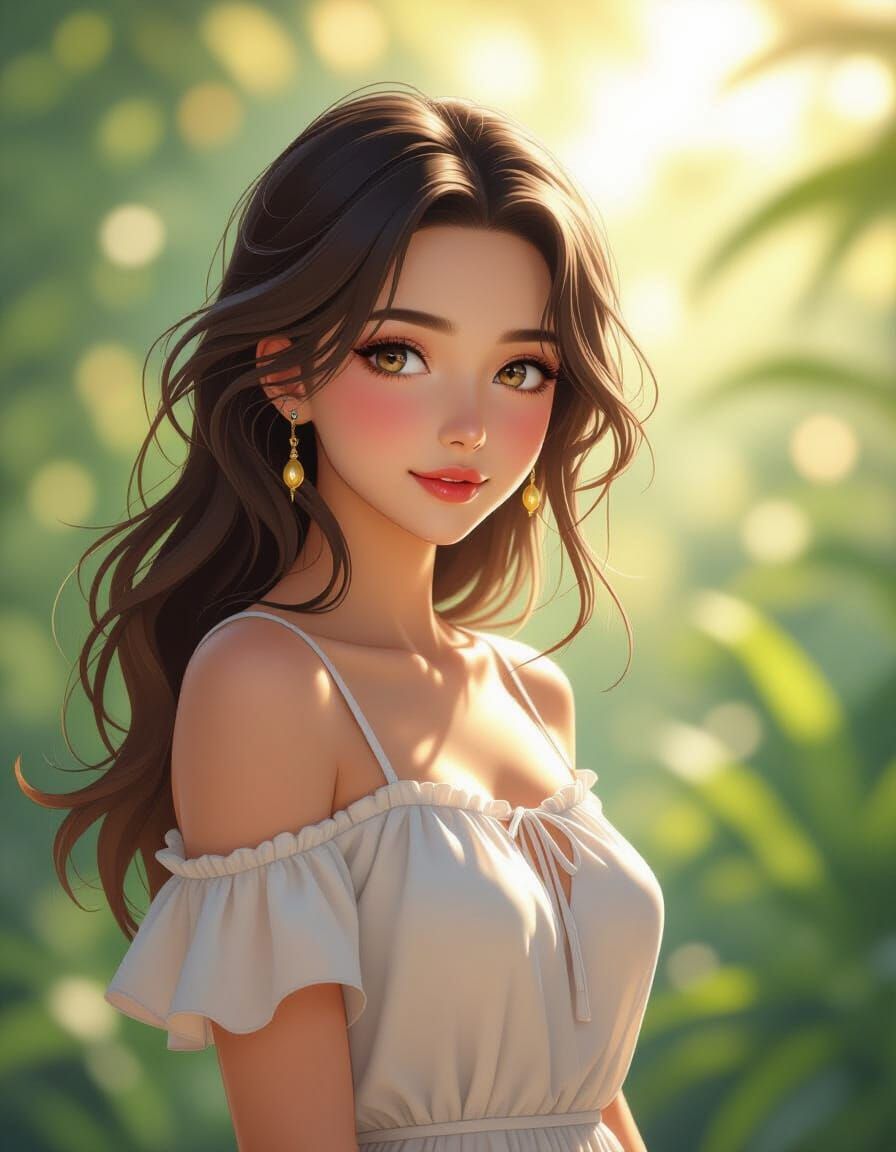 Beautiful Young Woman in Summer Sunshine Rays Digital Art