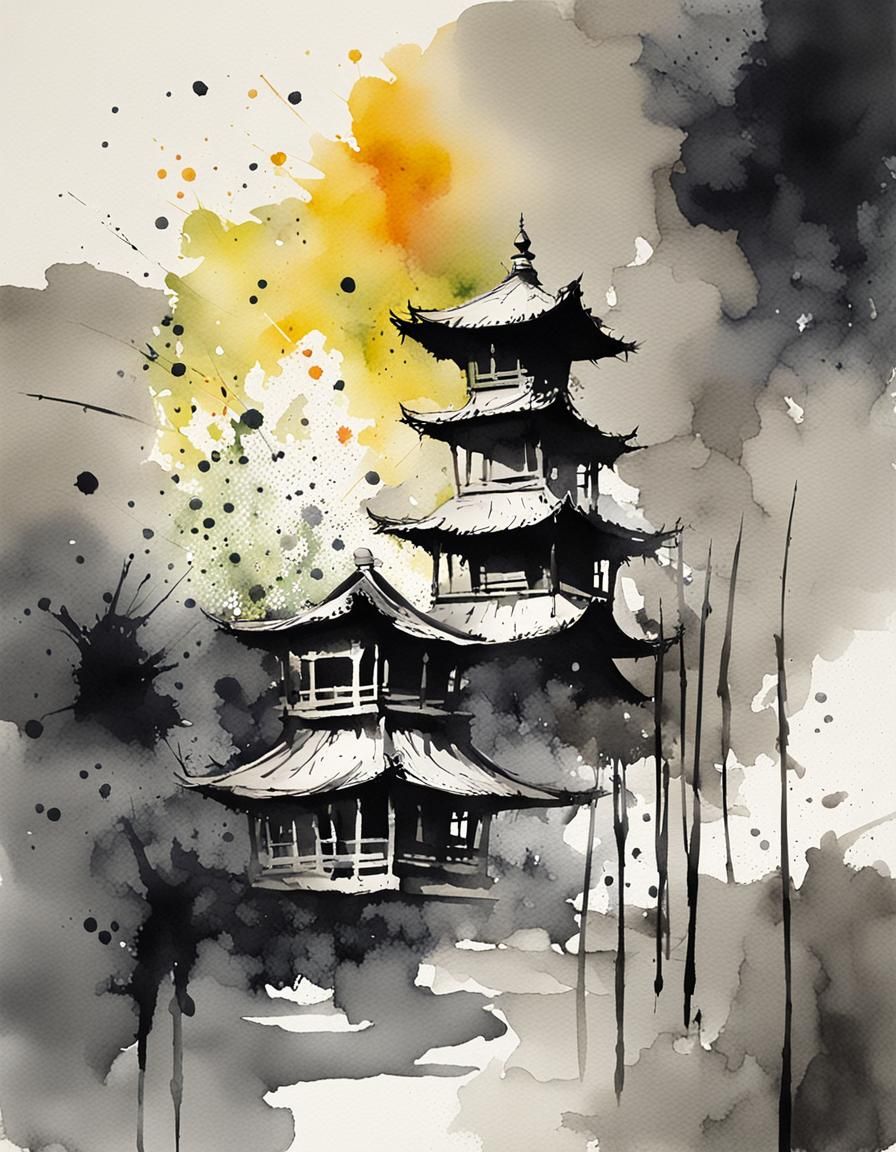 Garden Lantern and Spider Web in Watercolor