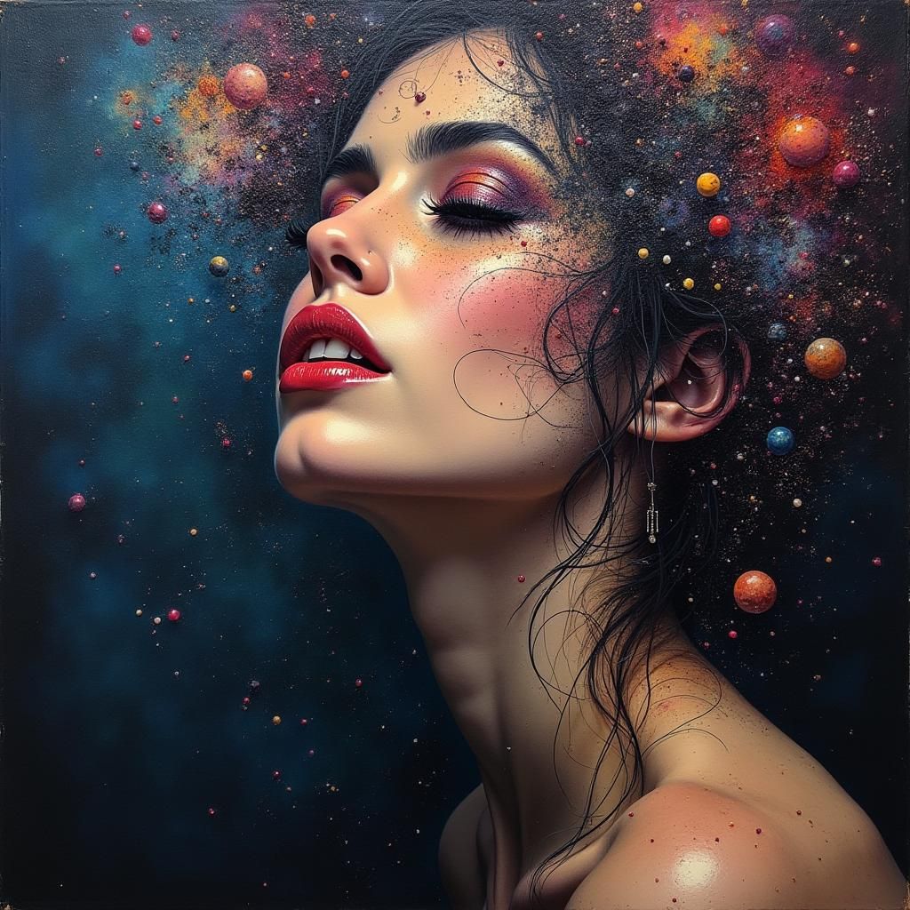 Surreal Cosmic Portrait of Woman in Oil Paints
