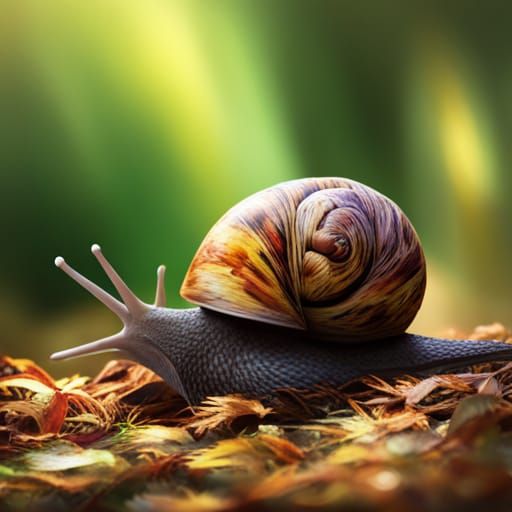 Happy Snail in Magical Forest: Hyperrealistic Splash Art