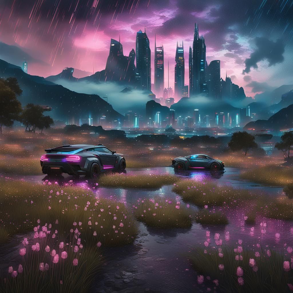 Cyberpunk 2099 Cityscape Concept Art in Neon Lights