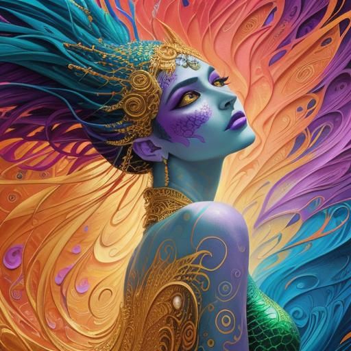 Dragon Peacock Woman in Abstract Fauvism Style