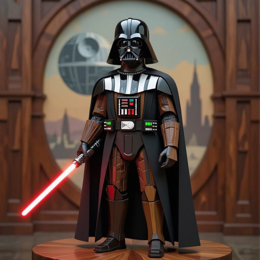 Whimsical Wooden Darth Vader in Art Deco Style
