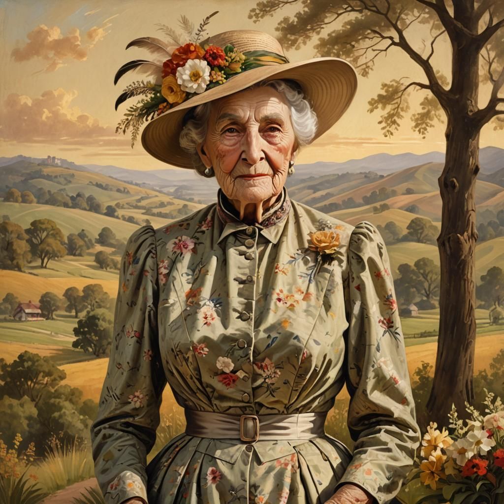 Elderly Woman Portrait in American Realism Style