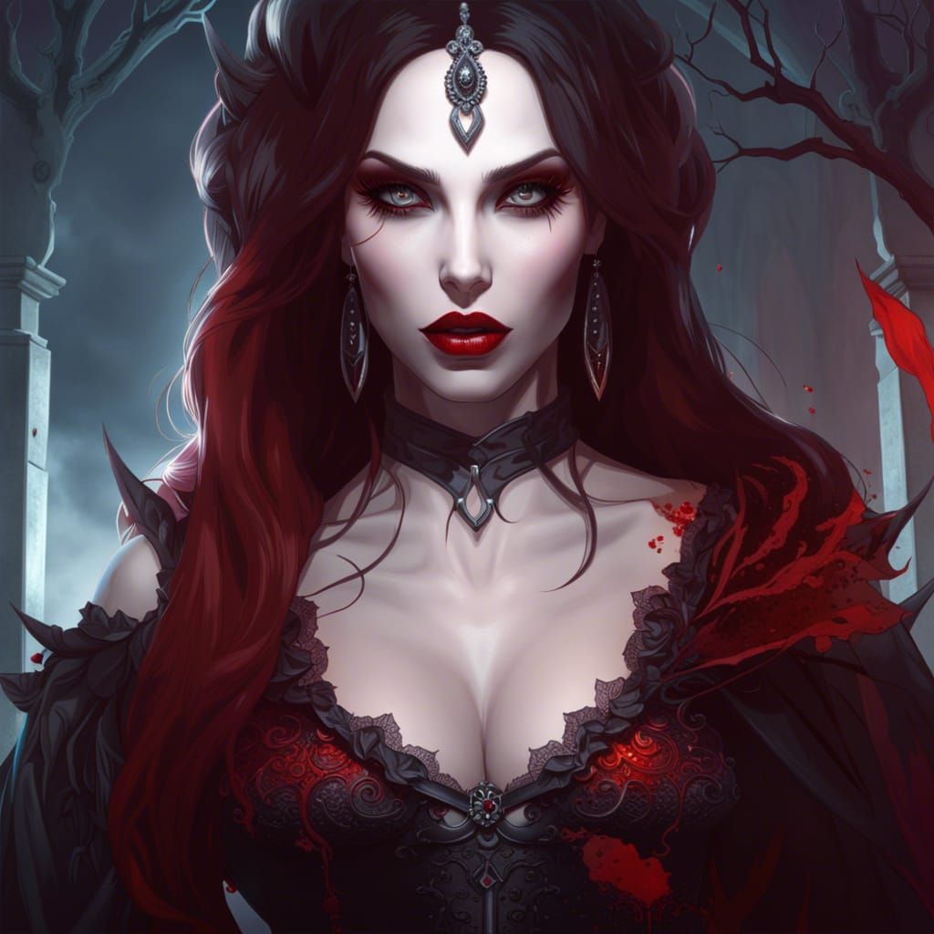 Gorgeous Vampire Temptress in Spooky Cemetery