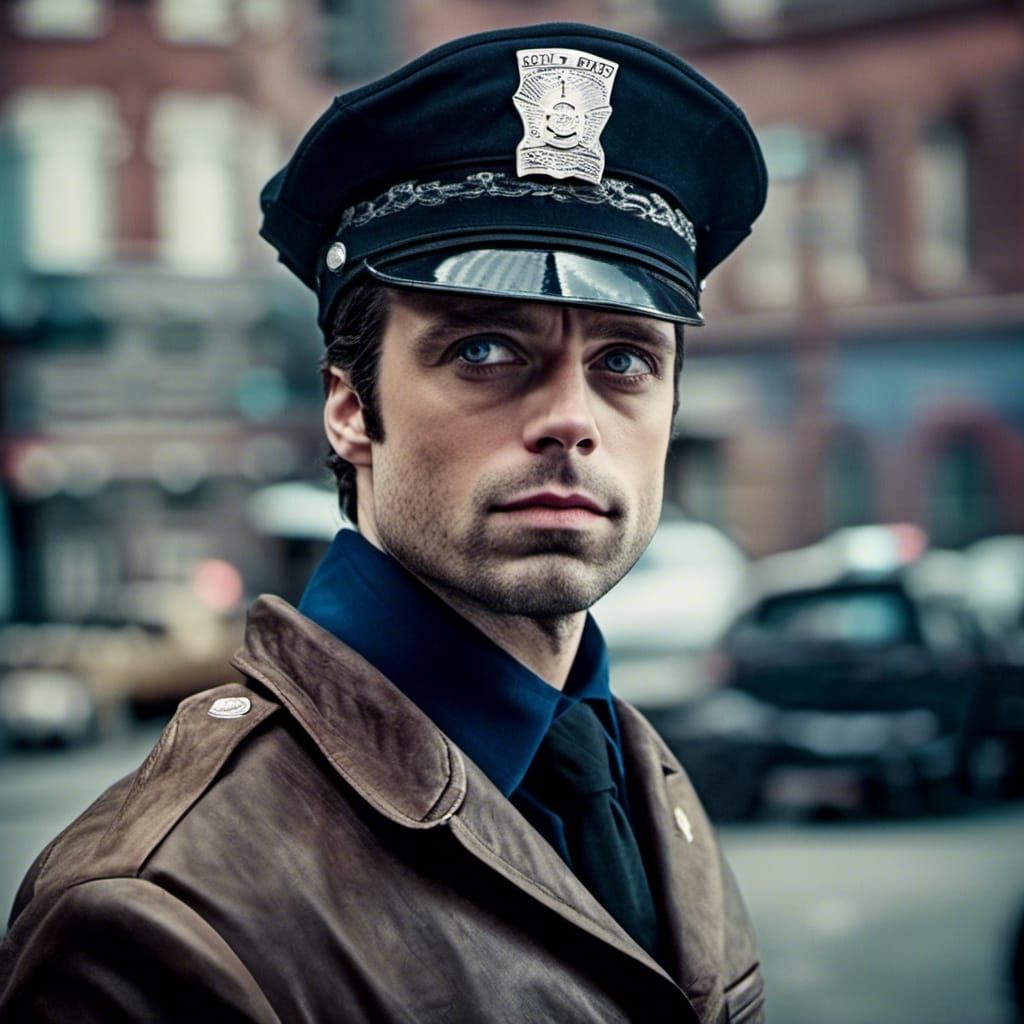 Sebastian Stan as Police Officer: Hyperrealistic Action Pict...