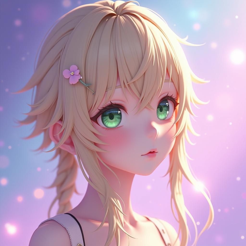 Blonde Woman with Green Eyes in Anime Style