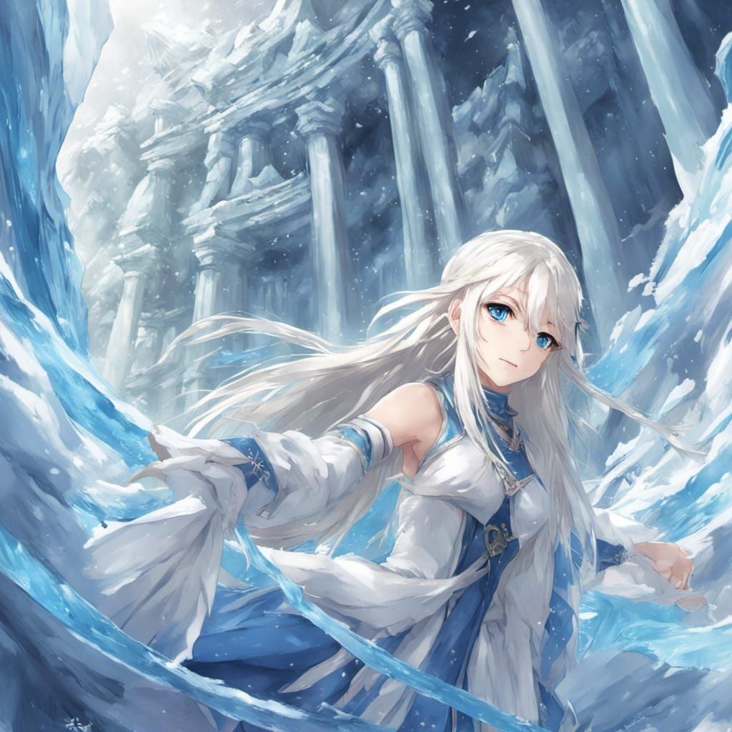 Anime Girl with Ice Pillars in Manga Style