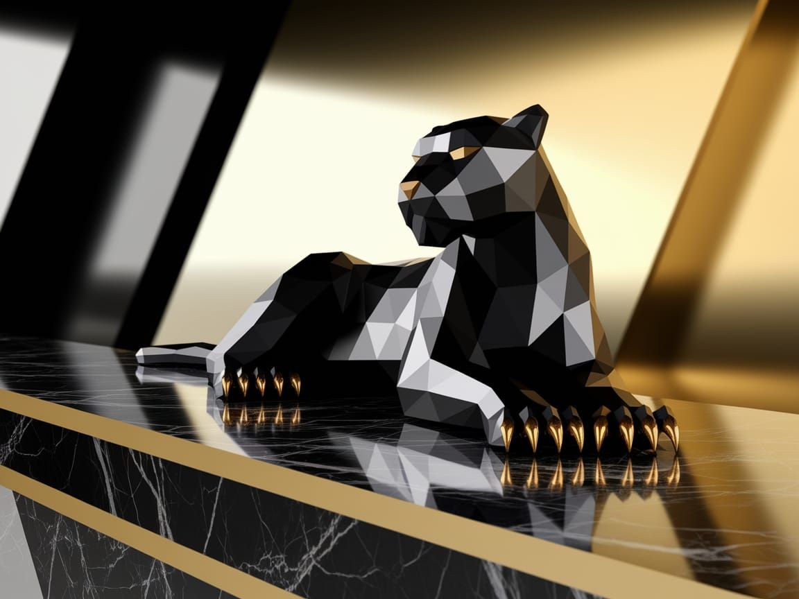 Low-Poly Panther Sculpture in Elegant Interior