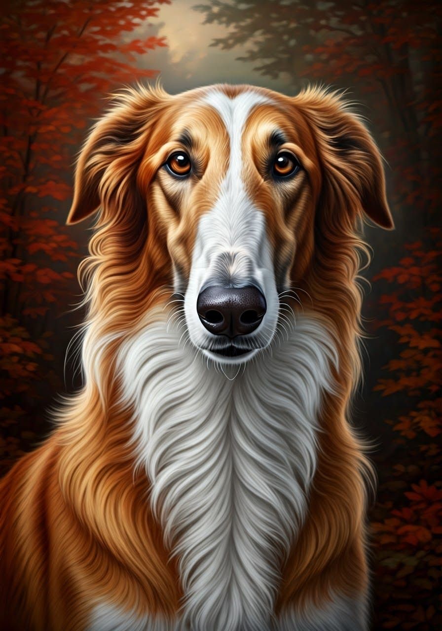 Borzoi Dog Portrait in Oil Paint Style